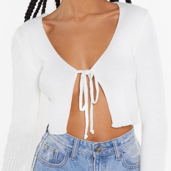 NWT Tie Front Ribbed Crop Cardigan - Picture 3 of 5